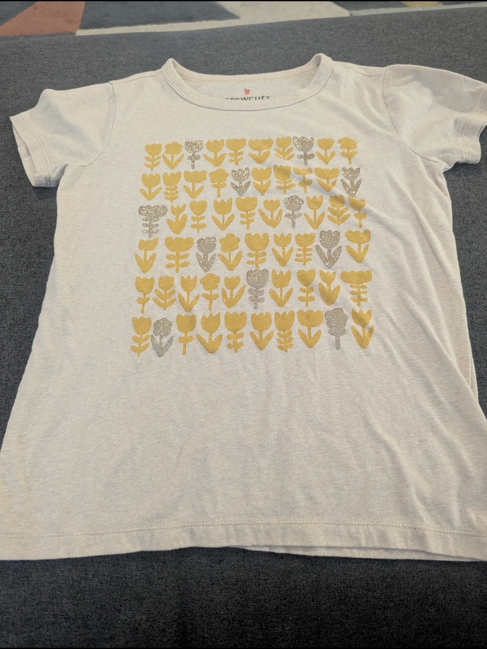 Crewcuts Cream Short-Sleeve Tee with Yellow & Silver Floral Grid